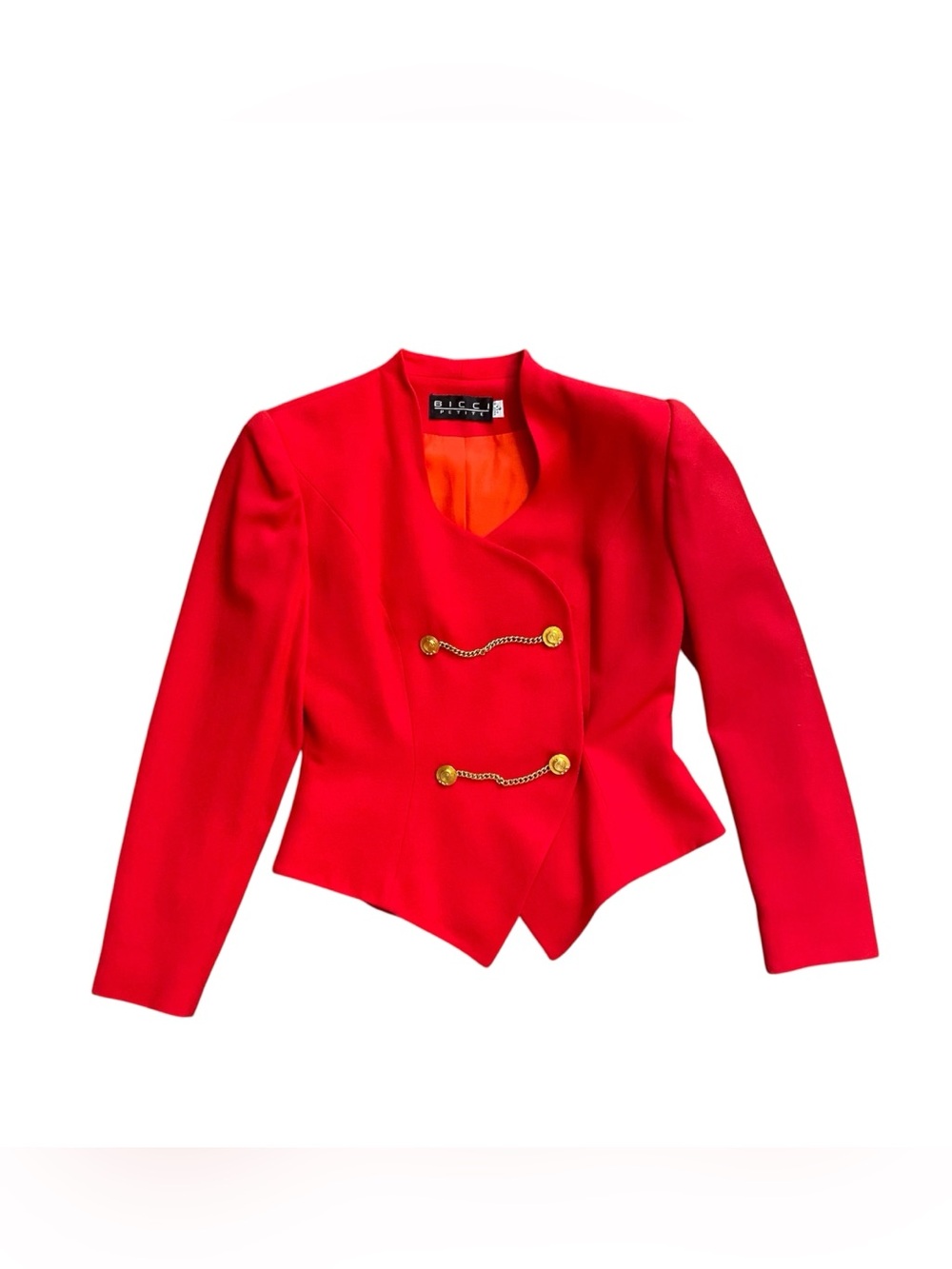 Vintage 80s Bicci Petites Wool Blazer Women’s 6 Red w Gold Chain *has flaw*